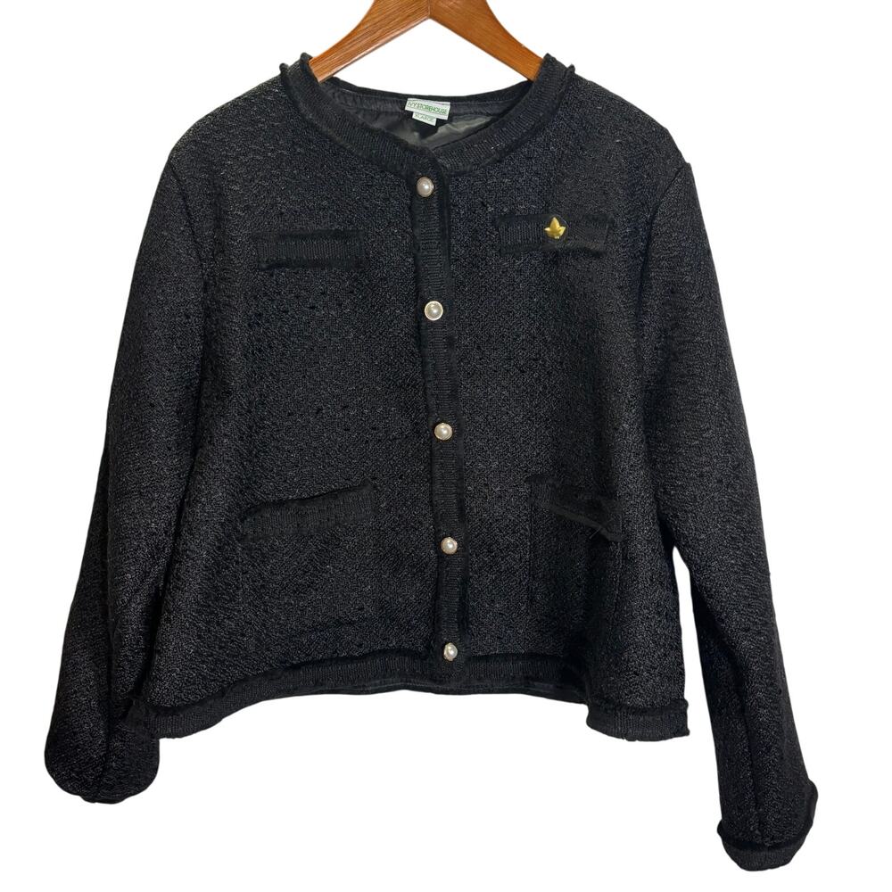Ivy Storehouse Black Bouclé Jacket Cardigan Pearl Buttons Womens XL